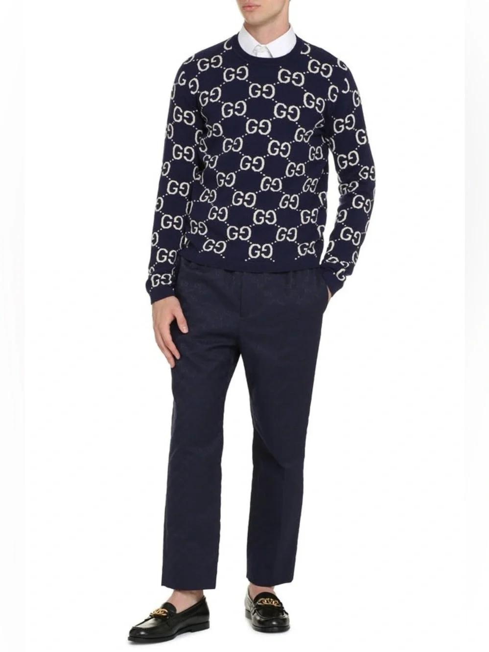 GUCCI GG jacquard blue sweater xxl designer logo luxury